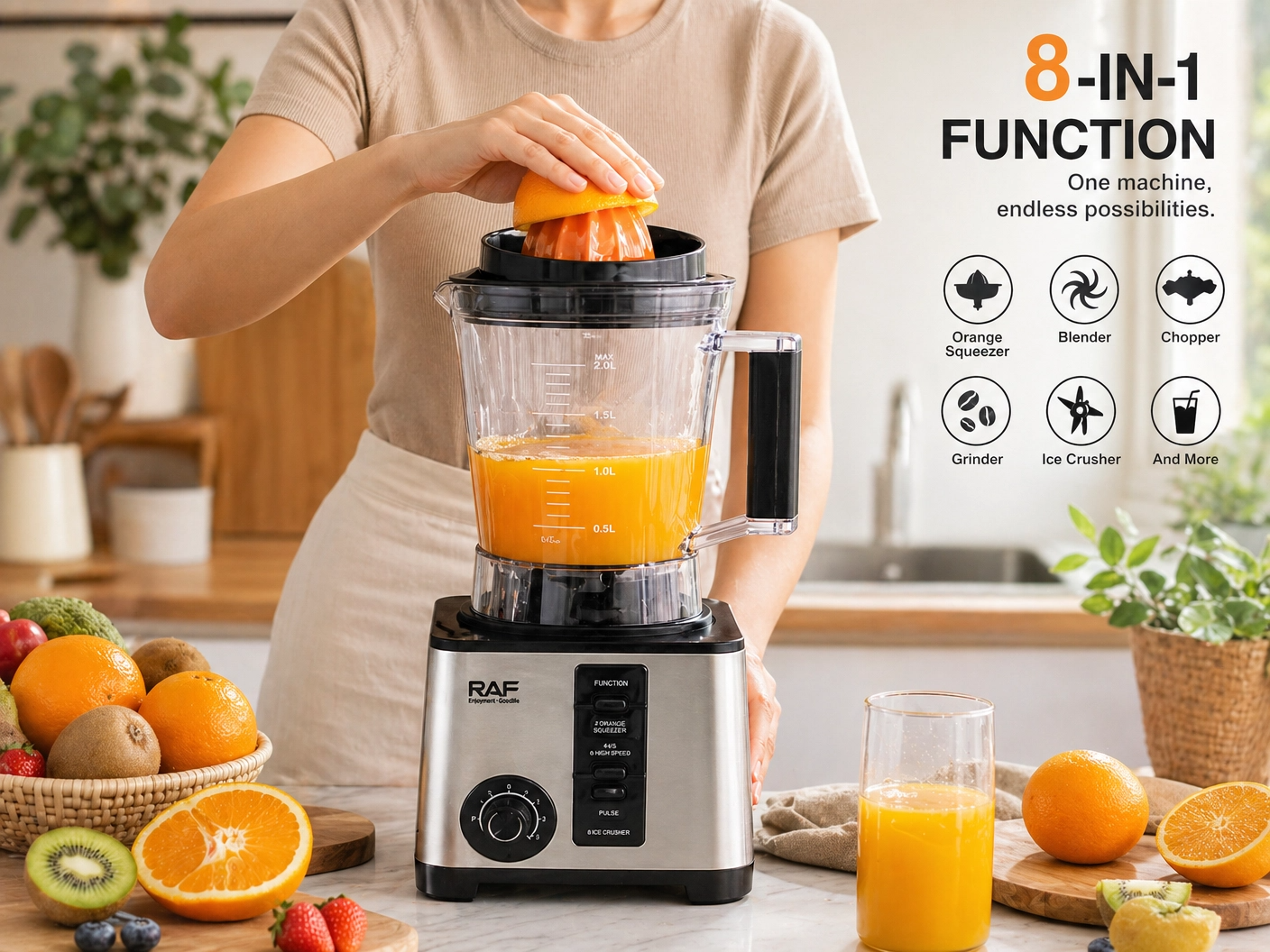 RAF 8-in-1 Electric Blender 4.0L  High Power Food Processor & Juicer System
