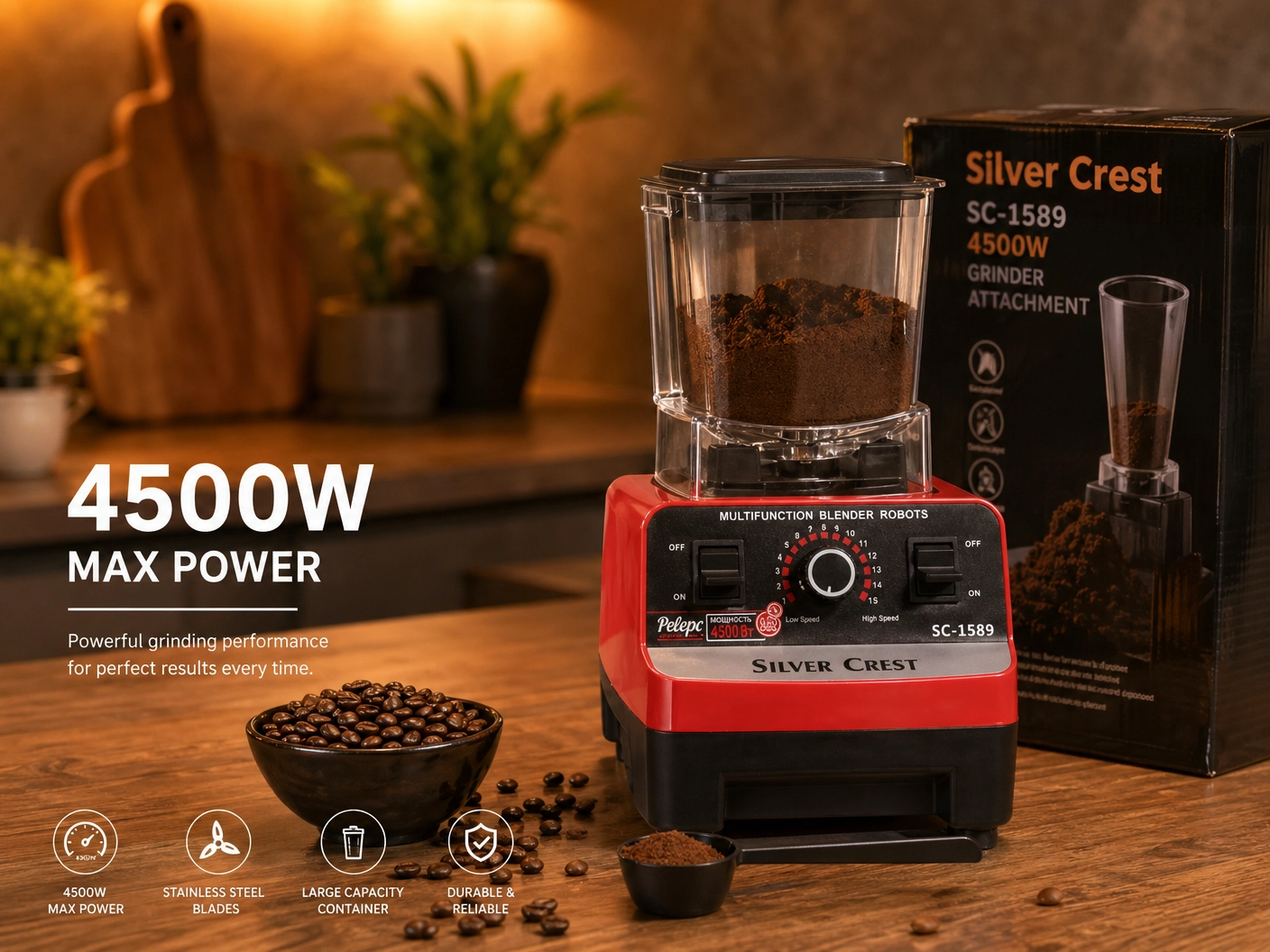 Silver Crest Blender  – 4500W High Power Multi-Function Kitchen Blender
