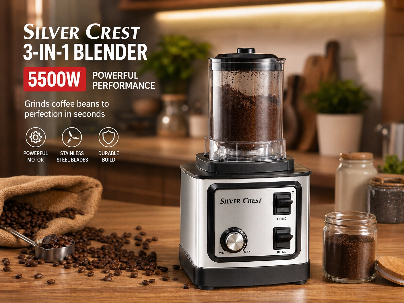 Silver Crest 3-in-1 Blender & Food Processor  High Power 3.0L Multi-Function Kitchen System