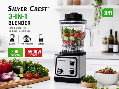 Silver Crest 3-in-1 Blender & Food Processor  High Power 3.0L Multi-Function Kitchen System